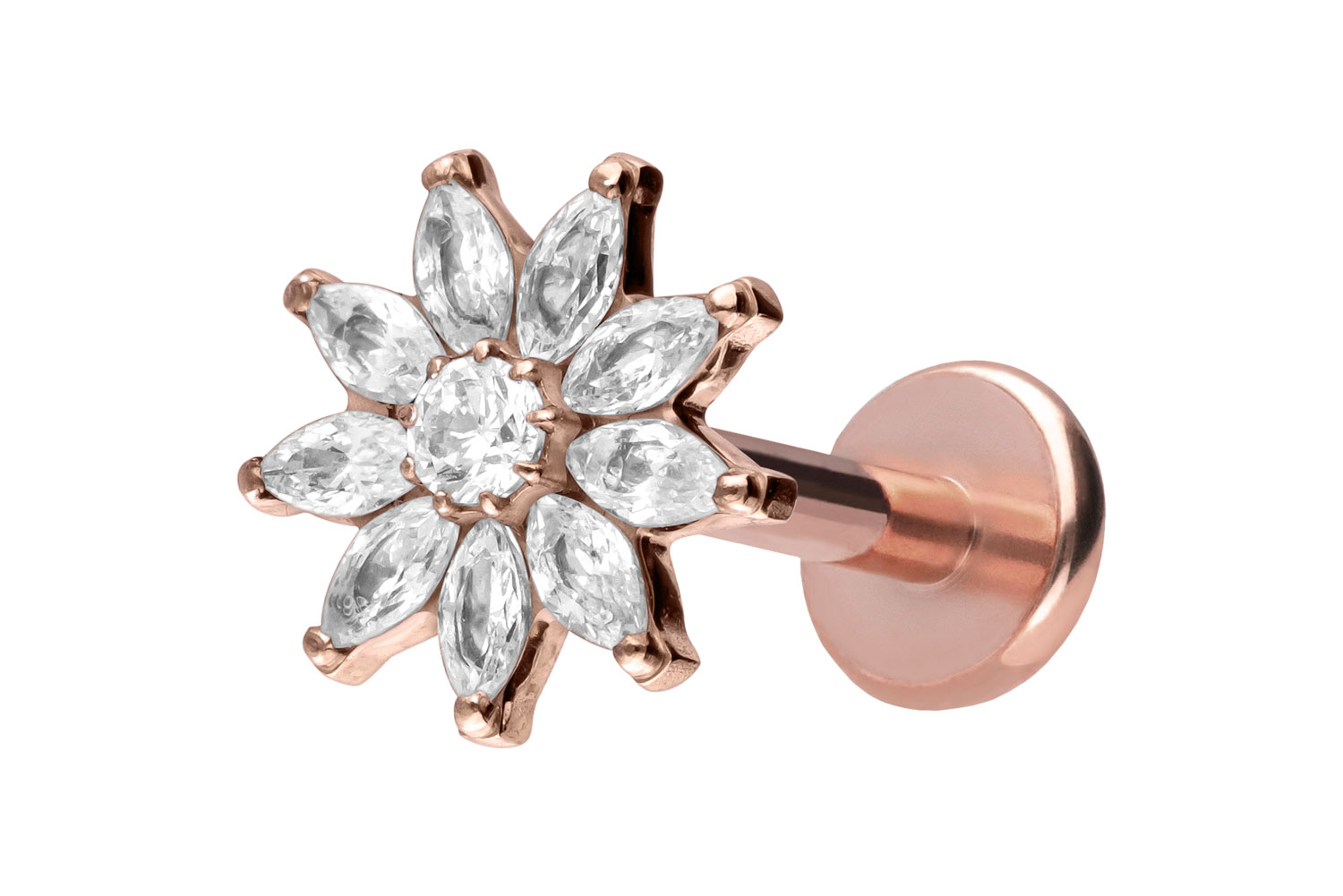 Titan Labret Piercing mit Push Fit KRISTALLBLUME